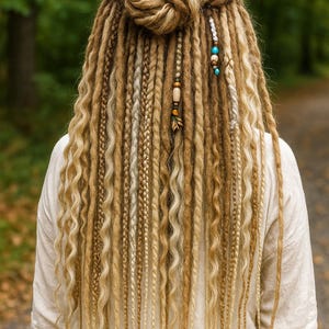 Boho Chic Dirty Blond Double Ended Synthetic Dreads - Dreadlock Extensions with loose curly hair