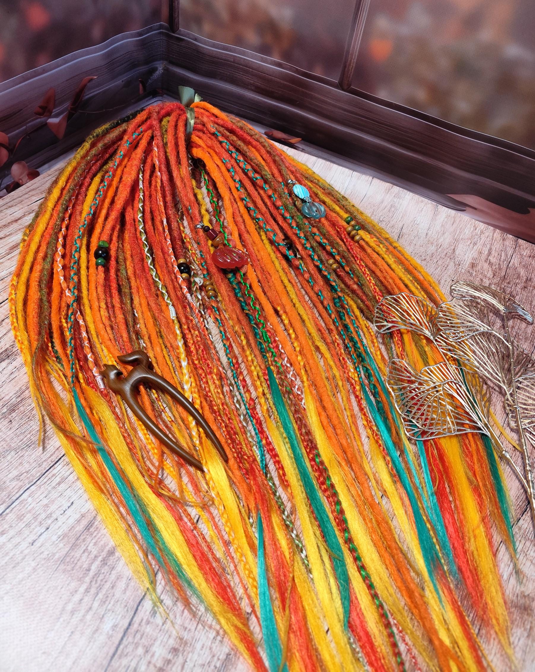 Neon Orange and Lime Green Dreadlock Extensions - Double Ended