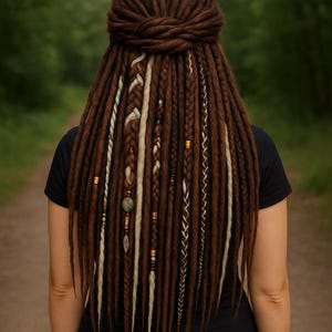 Dreadlock-Extensions in Mokkabraun und Milchblond – Synthetische Boho-Doppelend-Dreads Bild 18