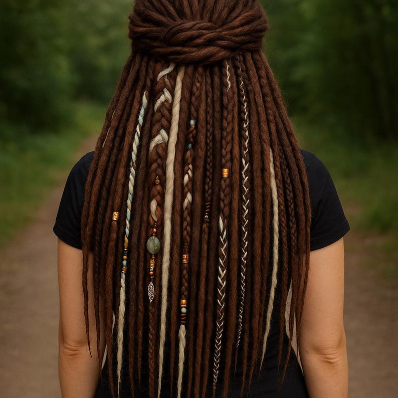 Dreadlock-Extensions in Mokkabraun und Milchblond – Synthetische Boho-Doppelend-Dreads Bild 18