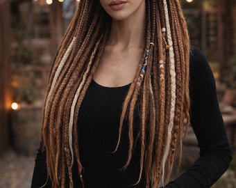 Brown and Milky Blonde Dread Extensions - Double Ended Synthetic Dreads and Braids