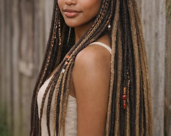 Black to Golden Blonde Ombre Dreadlock Extensions - Double Ended Synthetic Dreads and Braids