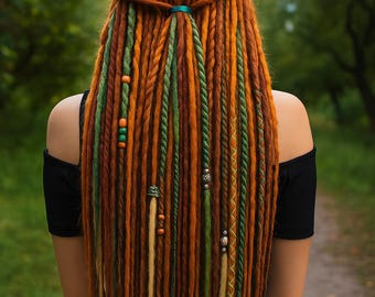 Ginger Green and Blonde Dreadlock Extensions - Double Ended Synthetic Dreads and Braids Set