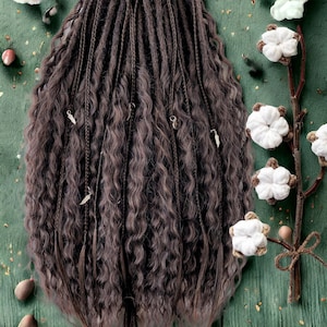 Handmade Very Dark Brown Curly Dreads - Boho Hair Accessories