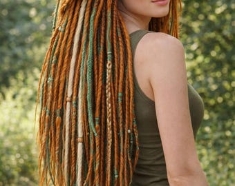 Kupfer- und grüne Dreadlock-Extensions – Blonde, gemischte synthetische Dreads und Zöpfe