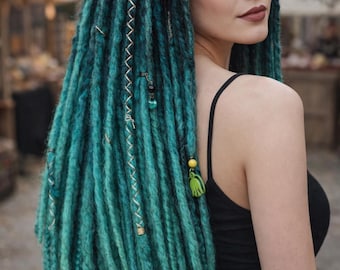 Black to Green Ombre Dreadlock Extensions - Double Ended Synthetic Dreads
