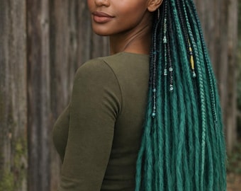 Black to Green Ombre Double Ended Dread Extensions – Emerald Mint Synthetic Dreads (NOT Teal)