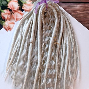 Ash Blond Synthetic Dreadlocks: Light Silver Braids with Loose Curls