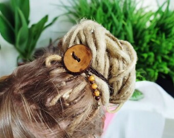 Handcrafted Wood Dreadlock Tie with Rubber Band Button