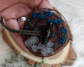 Handcrafted Wood Dreadlock Tie with real dried flowers with Rubber Band Button and Stick