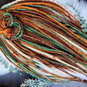 Vibrant Ginger, Green, and Blonde Synthetic Dread and Braids Extensions Set