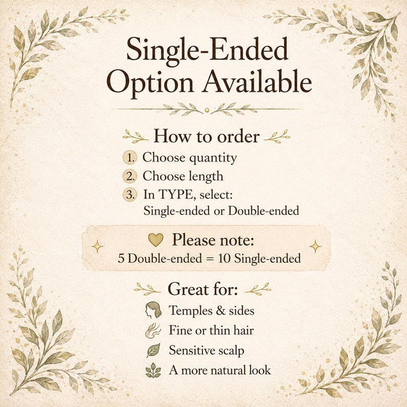 Op de afbeelding: Een beige afbeelding met de tekst "Single-Ended Option Available". Er staan instructies over hoe te bestellen, samen met een opmerking over opties met dubbele en enkele uiteinden. De afbeelding geeft ook aan waar het product geschikt voor is.