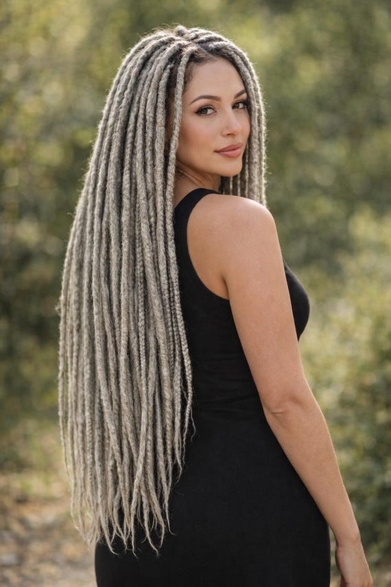 Silver Dreadlock Extensions for Grey Hair – Synthetic DE  display picture 3
