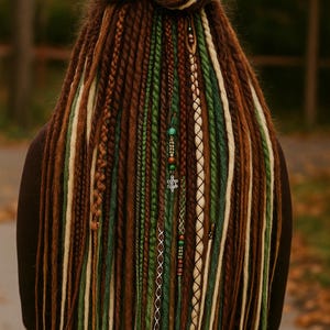 Brown Blond and Green DE Dreadlock Extensions – Synthetic Dreads and Braids Forest Set