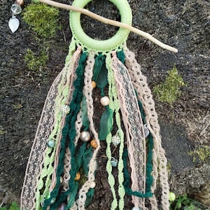 Boho-Chic Handmade Green Tribal Dreadlock Hair Ring Barette - Unique Dreadcuff