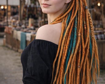 Orange and Teal Synthetic Dreadlock Extensions – Double Ended Festival Boho Dreads