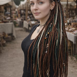 Boho Brown, Blonde and Green Synthetic Crocheted Dreadlock Extensions – Forester Inspired Set