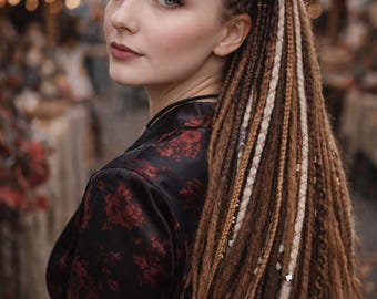 Dreadlock-Extensions in Mokkabraun und Milchblond – Synthetische Boho-Doppelend-Dreads