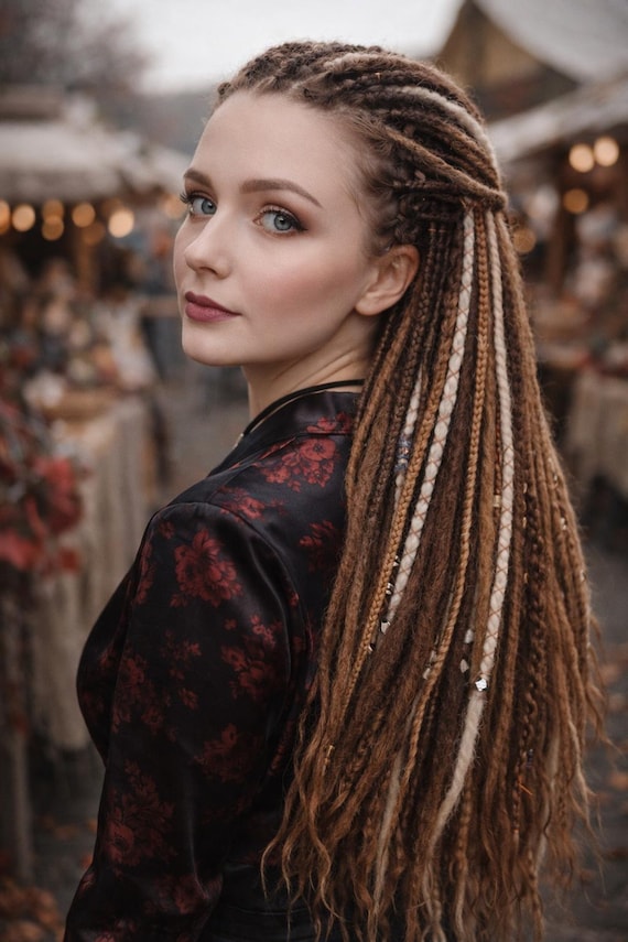 Mocha Brown and Milky Blonde Dreadlock Extensions – Boho Synthetic Double Ended Dreads
