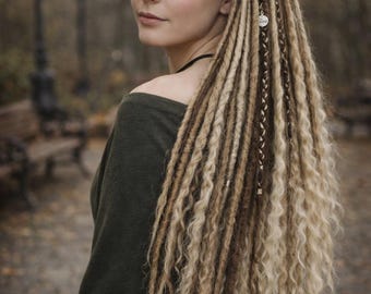 Blonde Double Ended Dreadlock Extensions with Loose Curls - Boho Synthetic Dreads