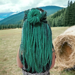 Handcrafted Black to Green Ombre Crocheted Dreads and Braids