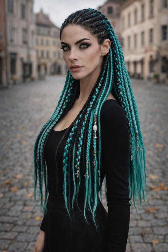 Teal and Black Dreadlock Extensions - Double Ended Synthetic 