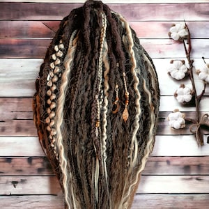 Transform Your Look with Brown and blond Synthetic Double Ended Dreads, Braids, Curl dreads, and Dreadlocks with loose curls