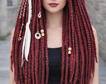 Crochet Synthetic Double Ended Dread Extensions Burgundy Wine Red
