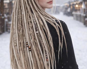 Dirty Blonde Synthetic Dreadlock Extensions – Milky & Ash Blonde Mix, Double Ended Boho Set