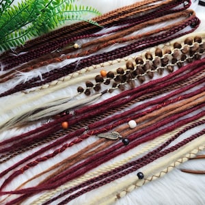 Boho Clip In Dreads in Brown, Blond, and Burgundy - Handmade Synthetic Hair Extensions on Clips