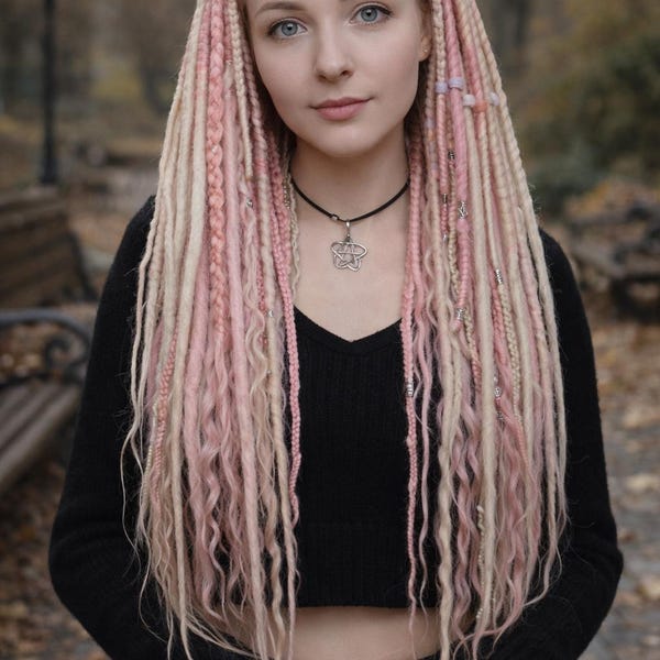 Milk Blond & Pastel Pink Double Ended Dread Extensions – Boho Curls and Braids