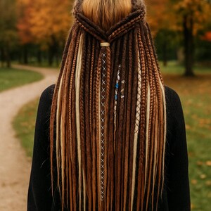 Dreadlock-Extensions in Mokkabraun und Milchblond – Synthetische Boho-Doppelend-Dreads Bild 20