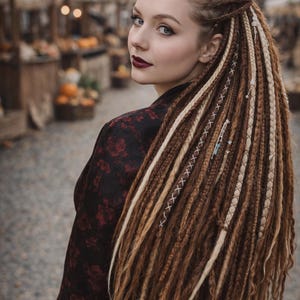 Dreadlock-Extensions in Mokkabraun und Milchblond – Synthetische Boho-Doppelend-Dreads Bild 4