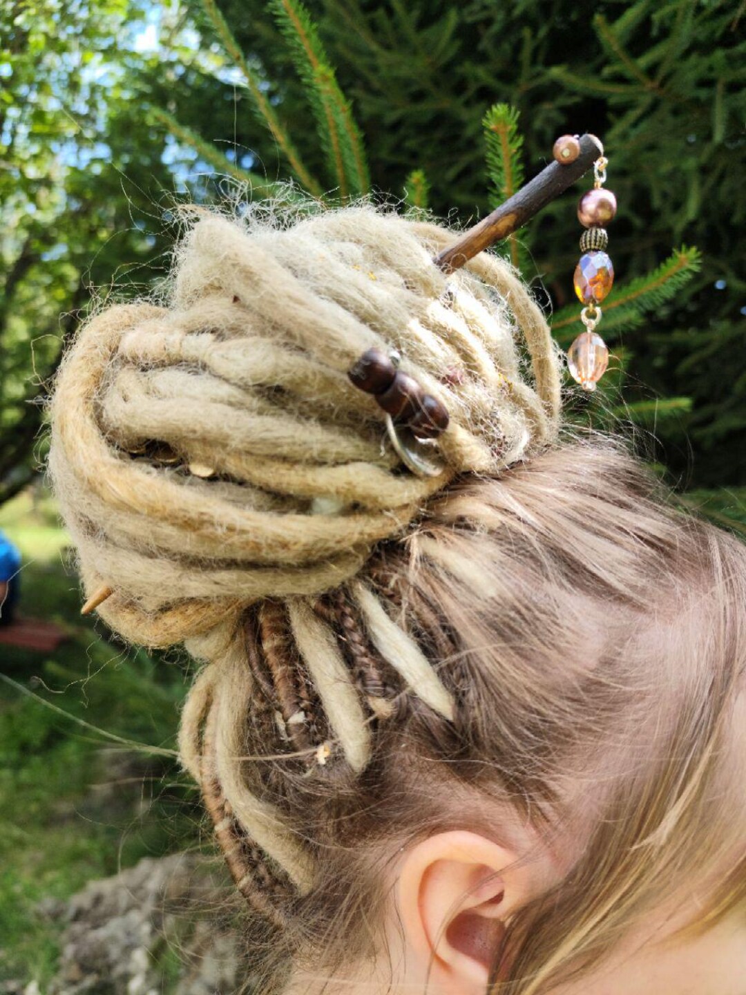 Vintage 80\'s hand-carved wooden hair/bun stick Wooden Hair Stick Hand-carved Sandalwood Hair Stick - WHS008B main image 4