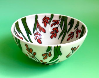 Small ceramic bowl, handmade pottery bowl with Australian floral design, porcelain ice cream bowl or side dish, unique artisan gift