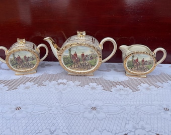 Vintage Sadler The Huntsman /Hunt tea service including teapot, sugar bowl, and milk jug 1940s - 1950s in excellent condition