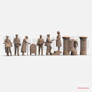 Conjunto de figuras em escala 1/35, 1/43 e 1/64, carteiro e pessoas - modelo de resina sem pintura - ideal para dioramas/cenas de rua