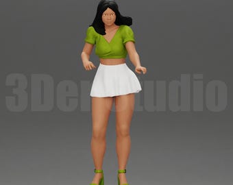 High Detail Casual Jacket Woman Figure 1/35 1/43 1/64, Unpainted Resin Miniature People for City Diorama