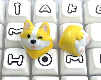 Shiba Inu Keycaps (2 in a set) - Hand-painted 3D Printed, Ideal Gift for Dog Lovers, Keycap Enthusiasts, Adds Charm to Keyboards