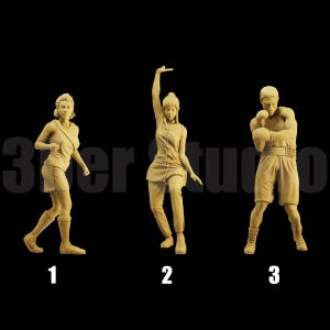 Unpainted Action Movement Scale Figure 1/35/43/64 - Minimalist Dynamic Trio Poses - 3D Printed Models for Gym Dioramas - 1:64 Scales