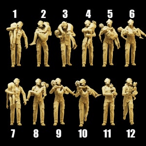 Ongeverfd schaalfiguur 1/35 1/43 1/64 brandweerman redt gewonde persoon hars - ideaal voor diorama&#39;s/verzamelobjecten - schaal 1:64