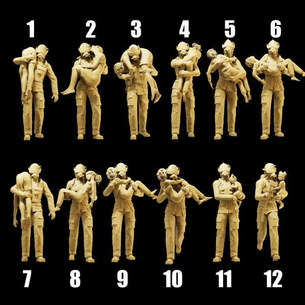 Unpainted Scale Figure 1/35 1/43 1/64 Firefighter Rescuing Injured Person Resin - Ideal for Dioramas/Collectibles - 1:64 Scales