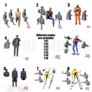 Unpainted Scale Figures 1/64 1/43 1/35 - Various Poses and Characters for July B - 3D Printed Resin Models - Contact for Resize or Painting