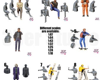 Unpainted Scale Figures 1/64 1/43 1/35 - Various Poses and Characters for July B - 3D Printed Resin Models - Contact for Resize or Painting