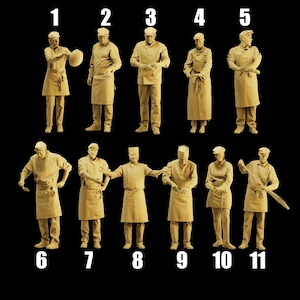 Unpainted Scale Figure 1/64 Chefs from Various Countries Cooking - 3D Printer Resin - Ideal for Dioramas/Collectibles - 1:64 Scale