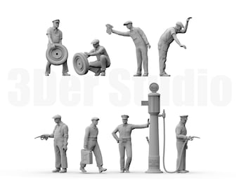 Tankstellen-Miniatur-Set - Tankstellen-Miniatur-Set - 1/35 1/43 1/64 Miniaturfiguren für Szenen - 3D-gedrucktes Harz - Tankstellen-Thema - Benutzerdefinierte Größe