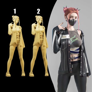 Unpainted Scale Figure 1/43 1/64 Punk Girl with Hair Buns in Leather Jacket Resin - Ideal for Dioramas/Collectibles - 1:64 Scales