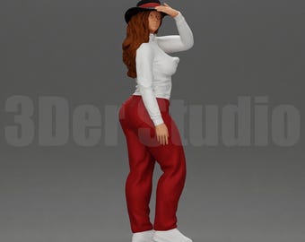 High Detail Confident Casual Woman Figure 1/35 1/43 1/64, Unpainted Resin Miniature People for City Diorama