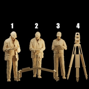 Figurine d'ingénieur géomètre-expert à l'échelle 1/64 non peinte avec équipement en résine - Idéale pour les dioramas/objets de collection - Echelles 1/64