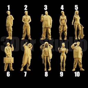 Unpainted Scale Figure 1/43 1/64 Urban Chaos Street Crew - 3D Printer Resin - Ideal for Dioramas/Collectibles - 1:64 Scales